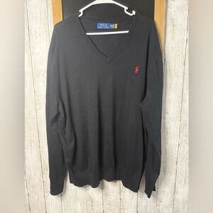 Polo Ralph Lauren V-Neck Sweater Size XXL Black V Neck 2XL 100% Pima Cotton 375